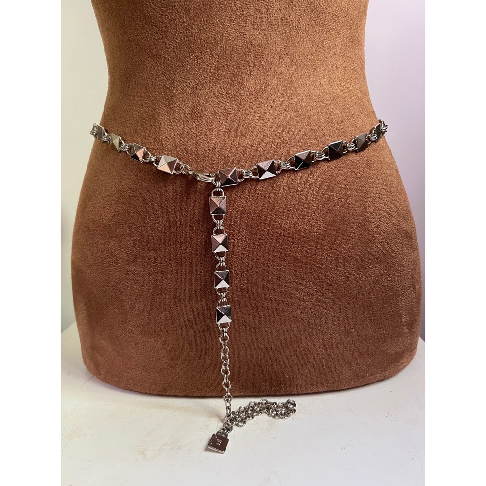 Chaps Silver Tone Pyramid Stud Chain Link Belt Adjustable 32 - 40"  Grunge